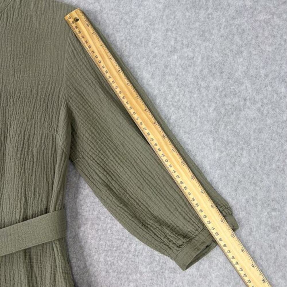 Soft Surroundings Sage Green Cotton Gauze Belted Button Up Dress Pockets Size XS - Picture 6 of 10